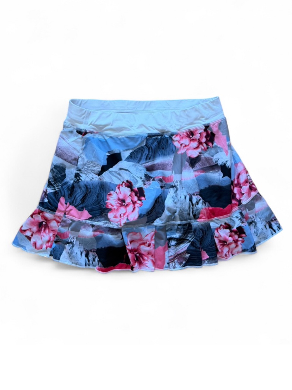 Blue Floral Ruffle Hem Skater Skirt - Women's
